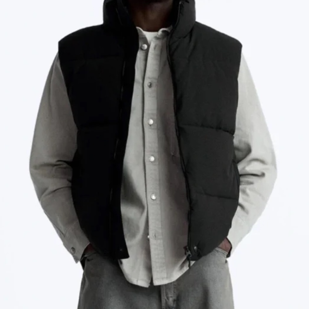 Zara men’s black Quilted Puffer Vest with High Collar NEW sz L